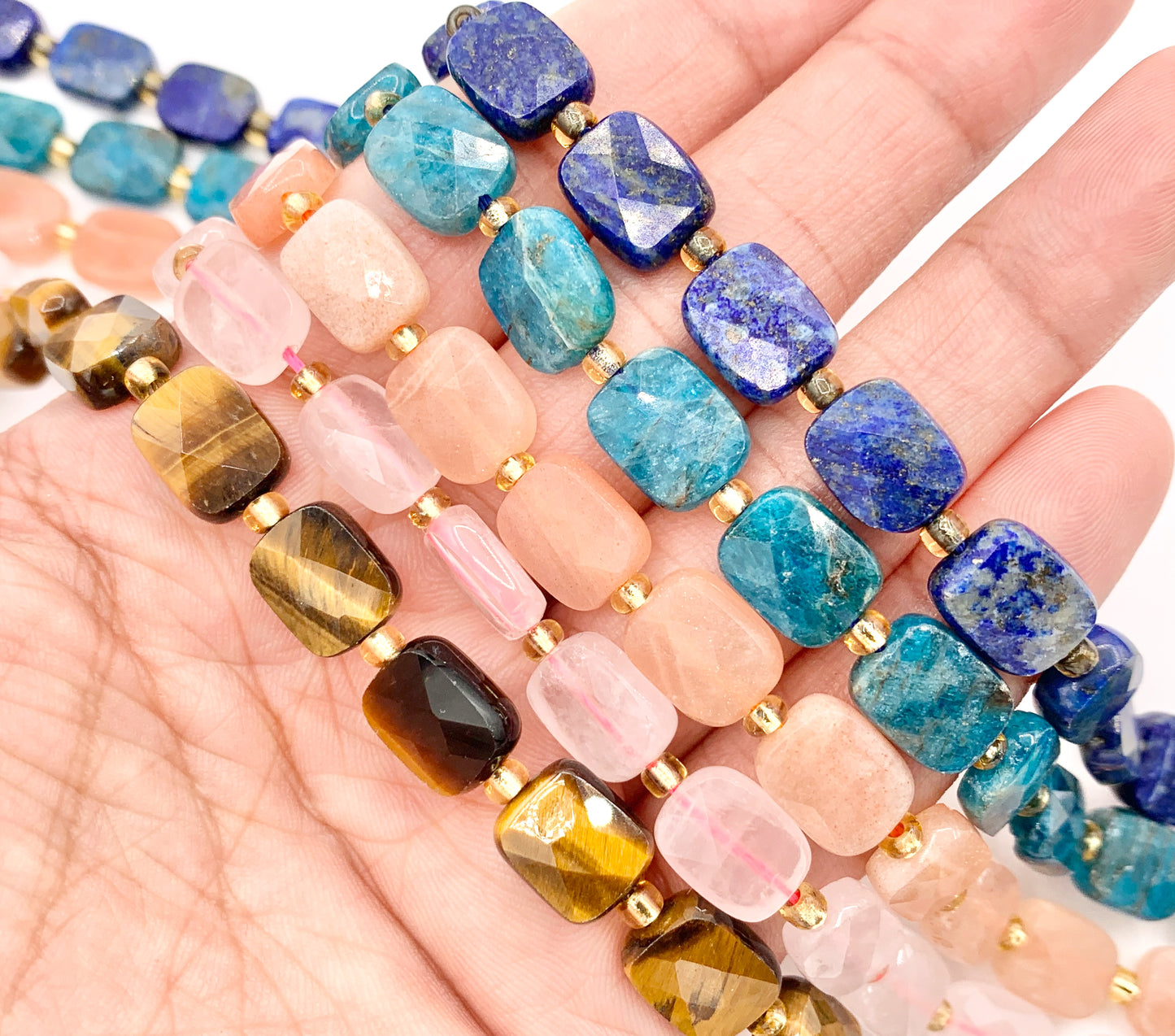 8x10mm Rectangle Shape Rose Quartz/ Tiger's Eye/ Apatite/ Lapis/ Pink Moonstone Flat Beads 14-15" Price 1 Strand