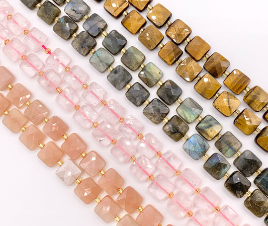 10mm Square Shape Rose Quartz/ Tiger's Eye/ Labradorite/ Pink Moonstone Flat Beads 15" Price 1 Strand