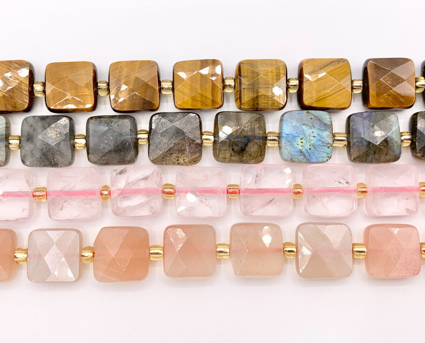 10mm Square Shape Rose Quartz/ Tiger's Eye/ Labradorite/ Pink Moonstone Flat Beads 15" Price 1 Strand
