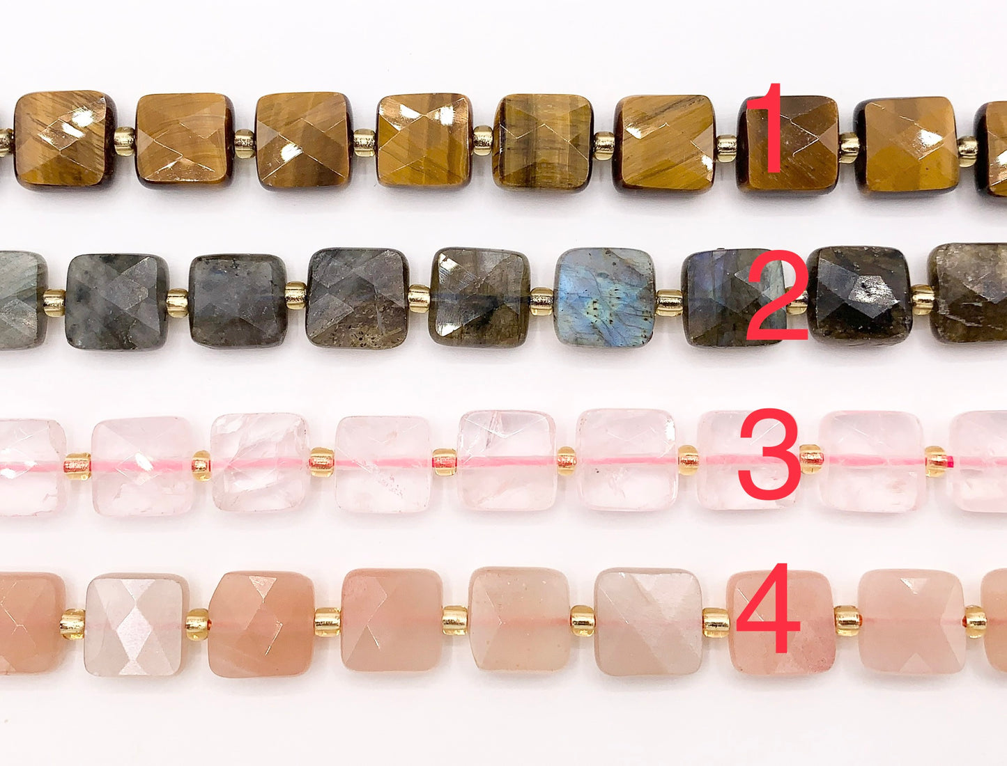 10mm Square Shape Rose Quartz/ Tiger's Eye/ Labradorite/ Pink Moonstone Flat Beads 15" Price 1 Strand