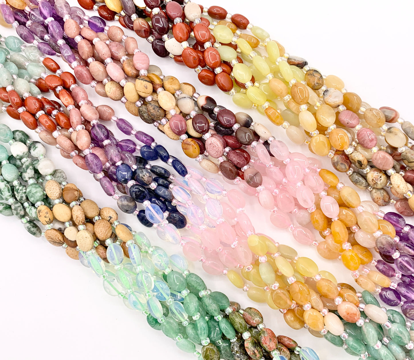 6x8mm Assorted High Quality Mixed Stone Oval Beads 4 Colors Available 14"-15" Price Per Strand