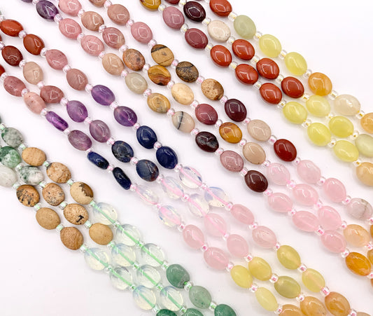 6x8mm Assorted High Quality Mixed Stone Oval Beads 4 Colors Available 14"-15" Price Per Strand