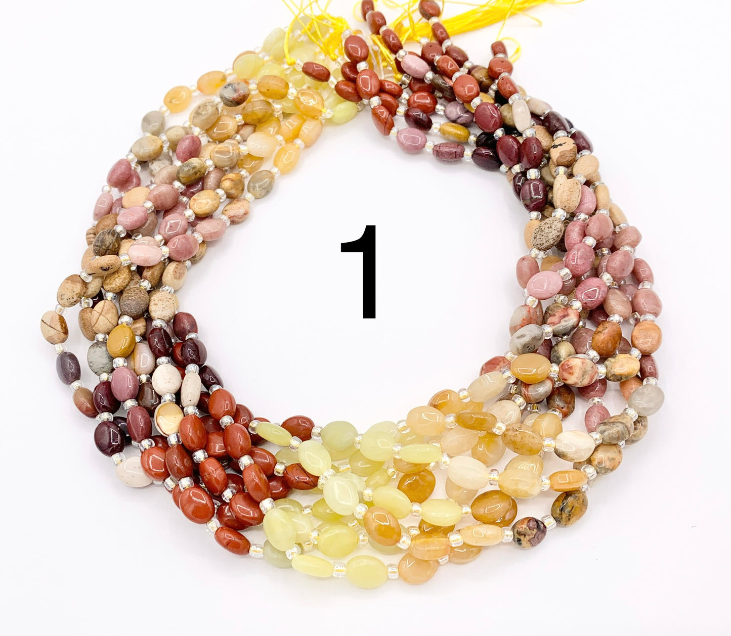 6x8mm Assorted High Quality Mixed Stone Oval Beads 4 Colors Available 14"-15" Price Per Strand