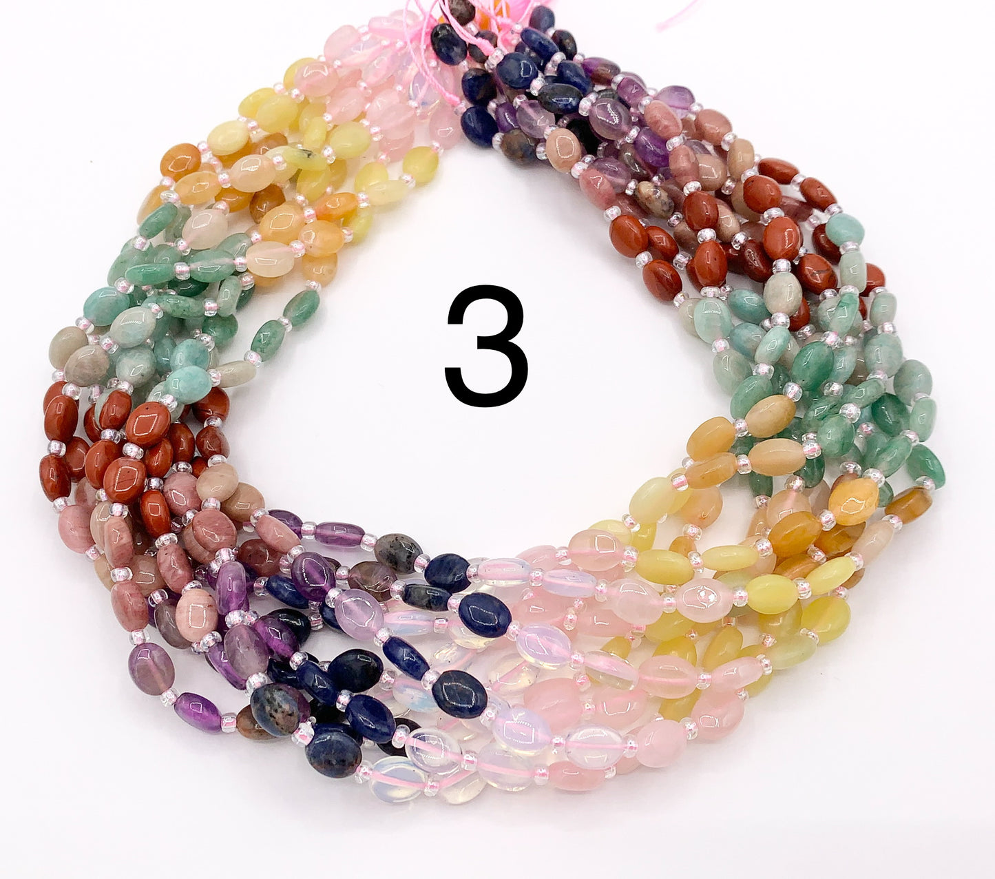 6x8mm Assorted High Quality Mixed Stone Oval Beads 4 Colors Available 14"-15" Price Per Strand