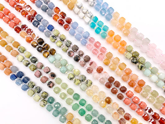 6-7mm Assorted High Quality Mixed Stone Hand Cut Cube Beads 6 Colors Available 15" Price Per Strand