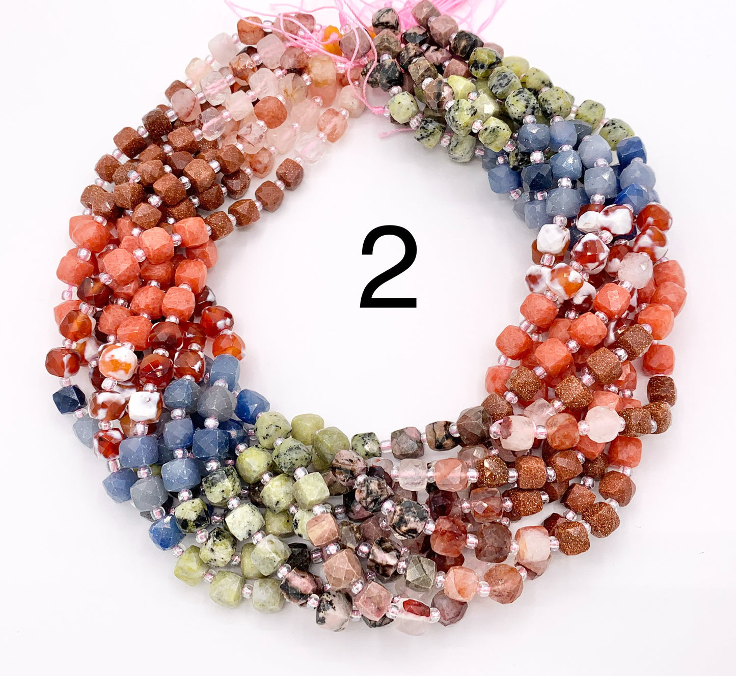 6-7mm Assorted High Quality Mixed Stone Hand Cut Cube Beads 6 Colors Available 15" Price Per Strand