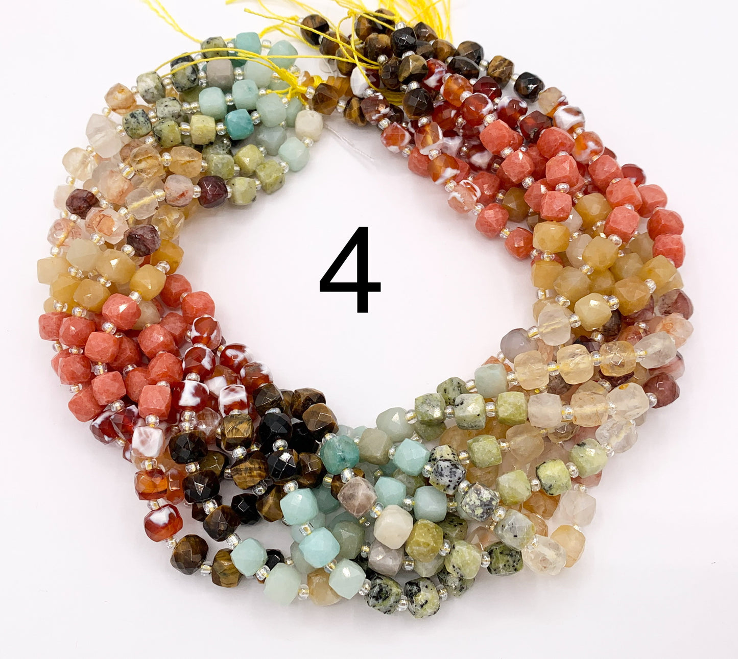6-7mm Assorted High Quality Mixed Stone Hand Cut Cube Beads 6 Colors Available 15" Price Per Strand
