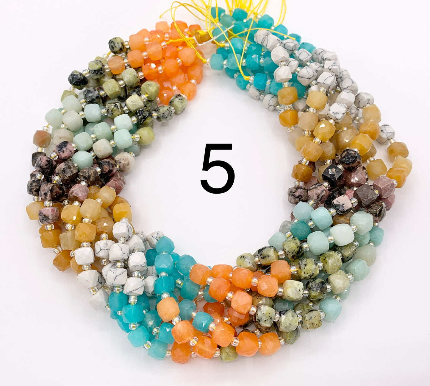 6-7mm Assorted High Quality Mixed Stone Hand Cut Cube Beads 6 Colors Available 15" Price Per Strand