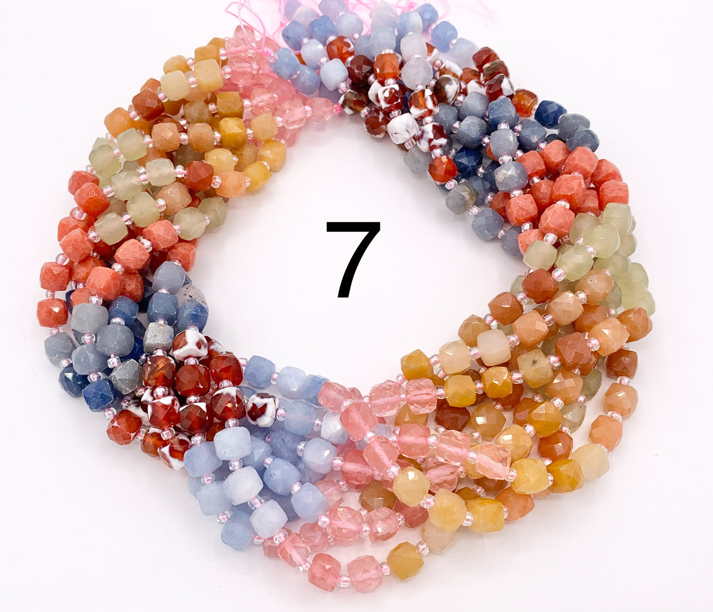 6-7mm Assorted High Quality Mixed Stone Hand Cut Cube Beads 6 Colors Available 15" Price Per Strand