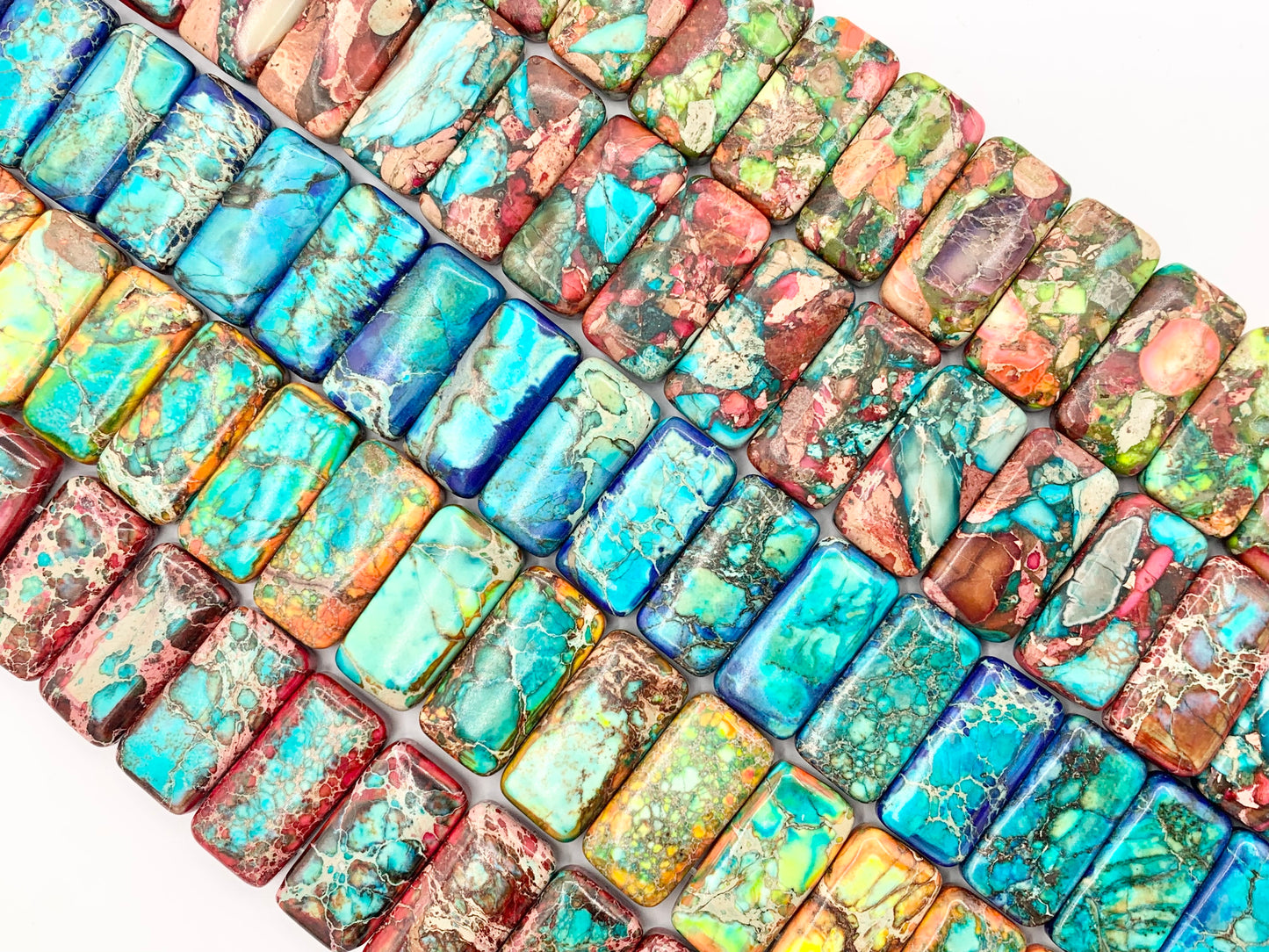 Dyed Variscite/Sea Sediment/Impression Jasper Rectangle Double Hole Double Drilled Bracelet Beads