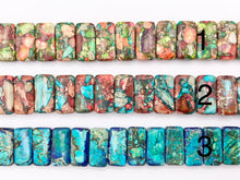 Cargar imagen en el visor de la galería, Dyed Variscite/Sea Sediment/Impression Jasper Rectangle Double Hole Double Drilled Bracelet Beads
