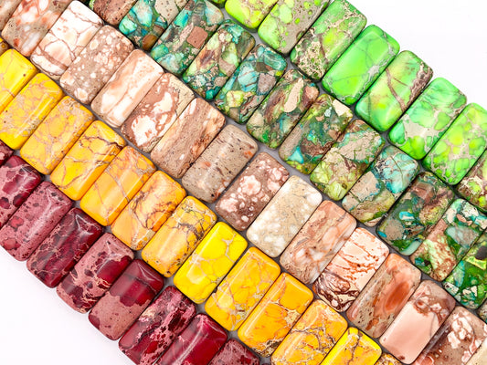 Dyed Variscite/Sea Sediment/Impression Jasper Rectangle Double Hole Double Drilled Bracelet Beads
