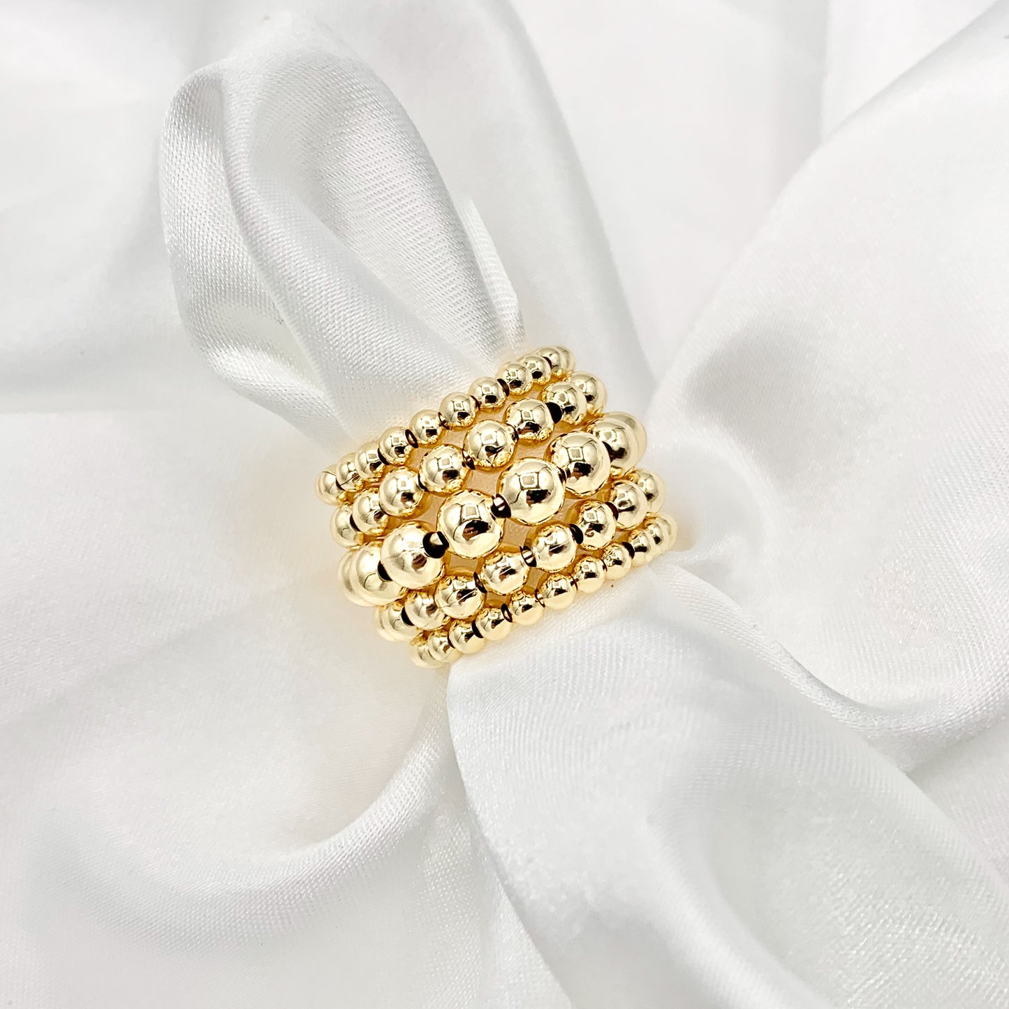 Thick Chunky Gold Beaded Ring in Real Gold 18K Plated Copper  4 PCS