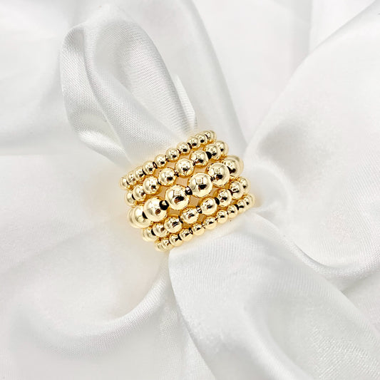 Thick Chunky Gold Beaded Ring in Real Gold 18K Plated Copper  4 PCS