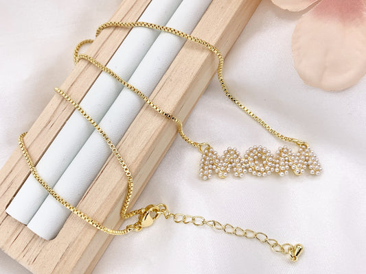 Delicate MOM Pearl Necklace Gold Plated Dainty Minimalist Pearl Finished Necklace Mother's Day Gift Idea Gift For Mom 3 PCS