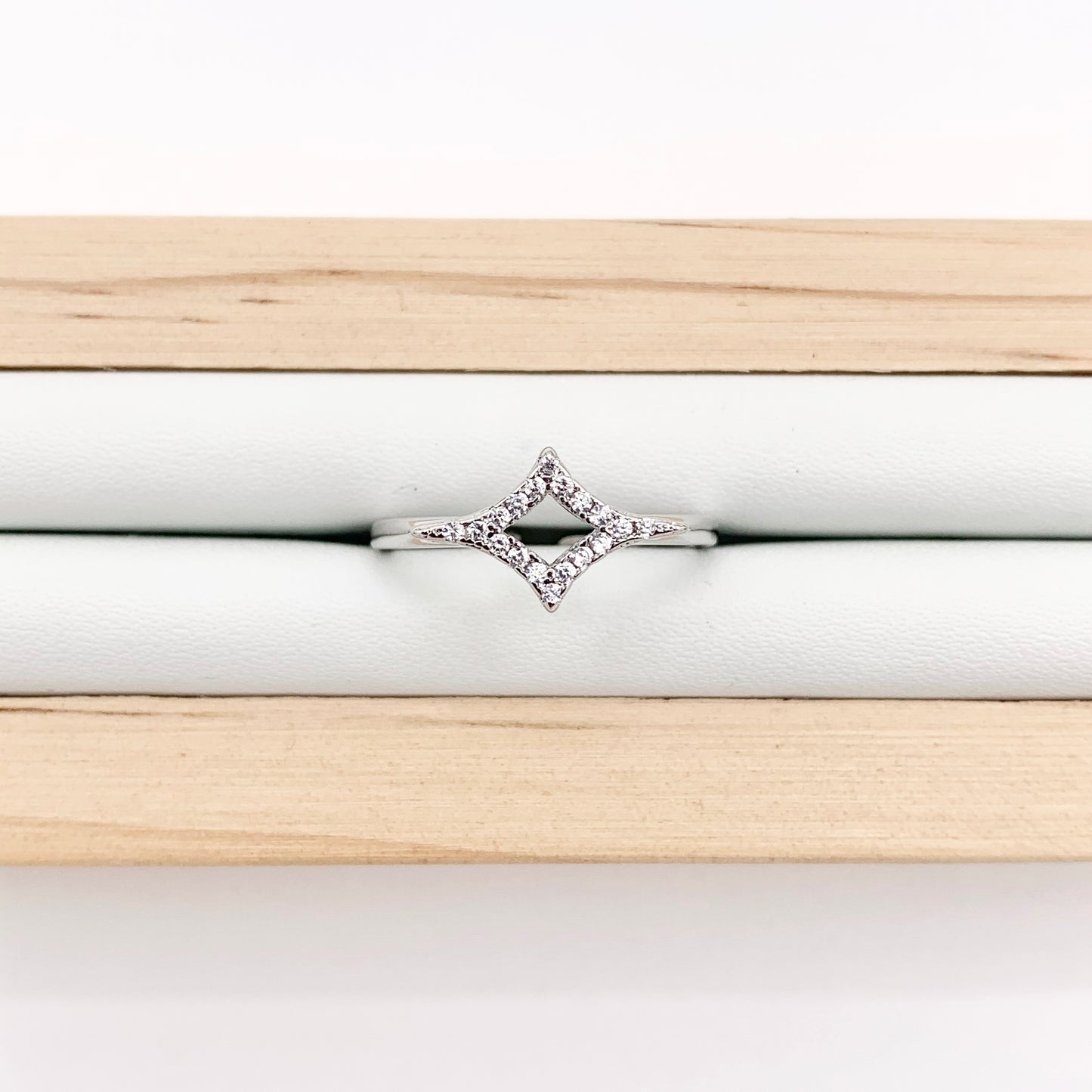 Dainty Diamond Shape Stackable Ring Gold/Silver 18K Plated Copper CZ Pave Adjustable Ring 4 PCS