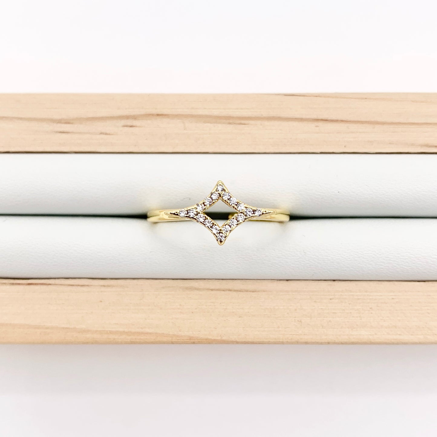 Dainty Diamond Shape Stackable Ring Gold/Silver 18K Plated Copper CZ Pave Adjustable Ring 4 PCS