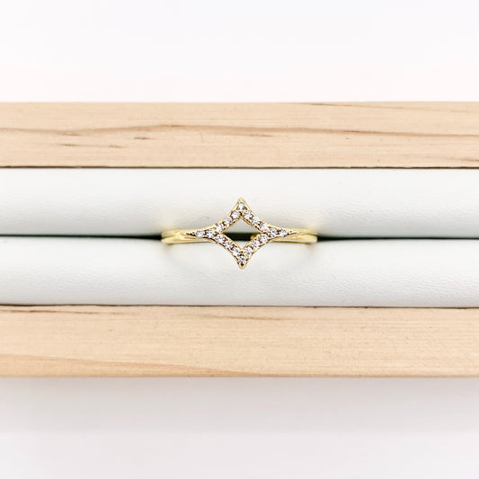 Dainty Diamond Shape Stackable Ring Gold/Silver 18K Plated Copper CZ Pave Adjustable Ring 4 PCS