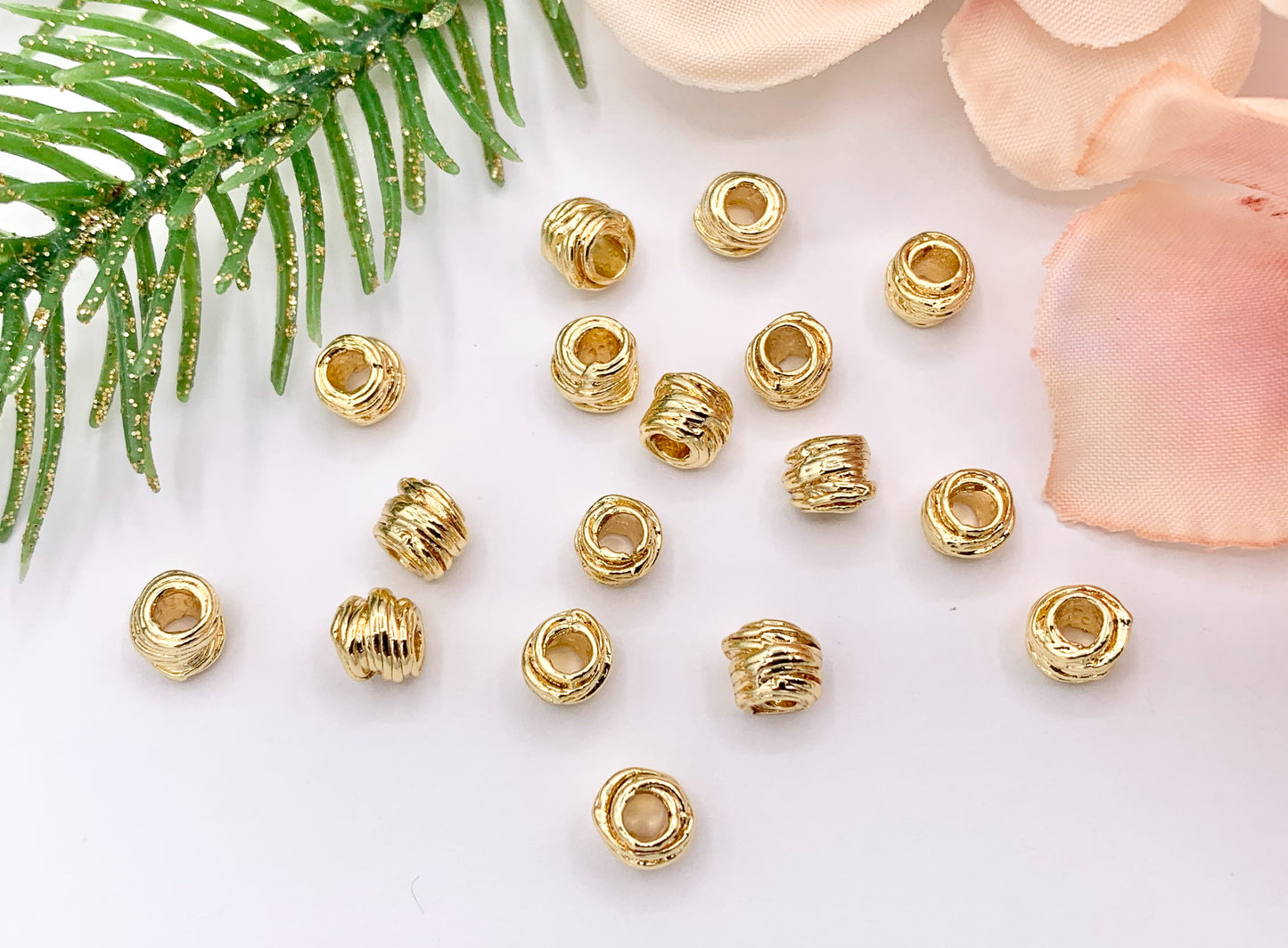 Cute Etched Tube Cylinder Spacer Beads in Real 18K Gold Plated Over Brass | Small Space Gold Beads For Jewelry Making/Designs 40 PCS