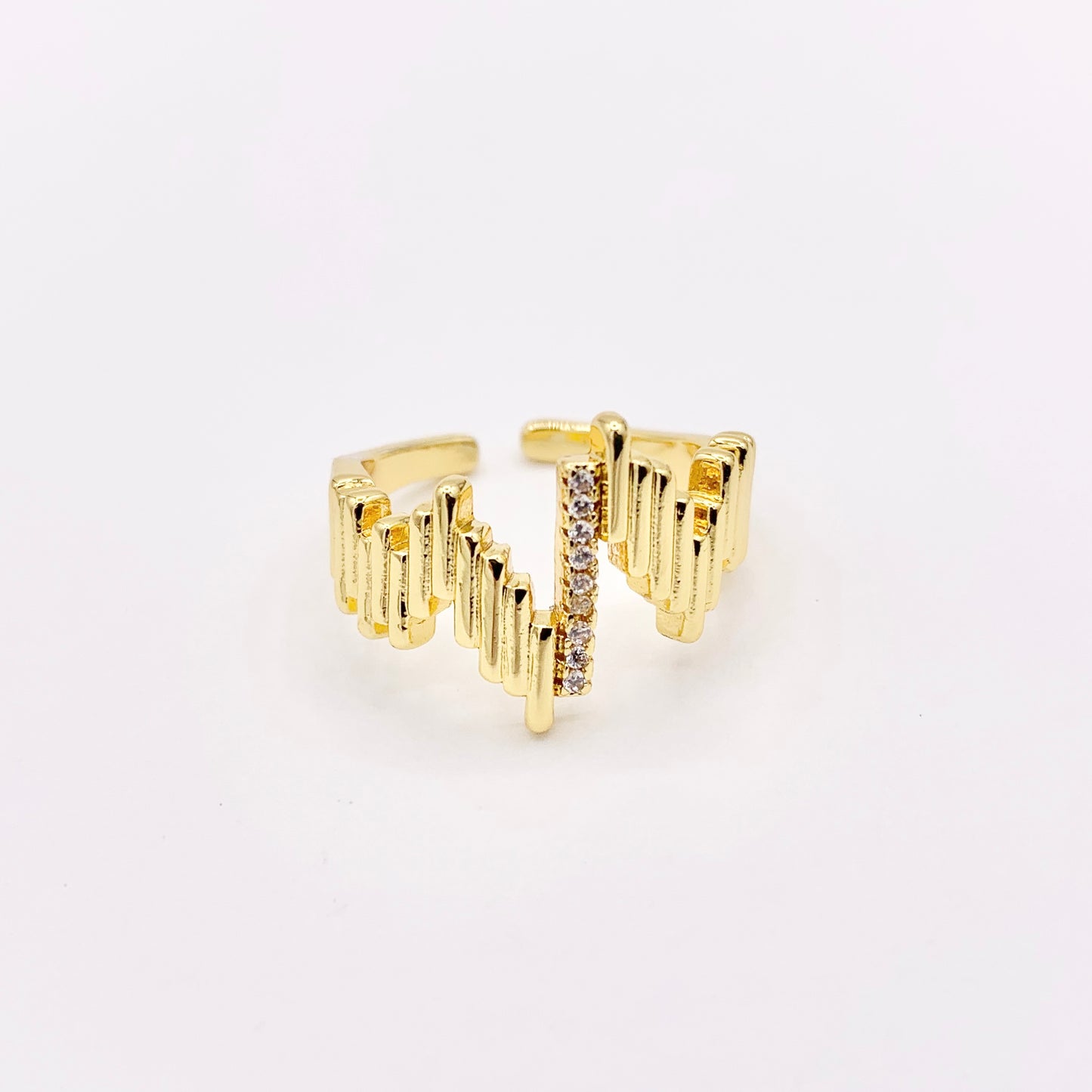 Chevron V Shaped Geometric Baguette Ring in Real Gold 18K Plated Copper CZ Pave Adjustable Ring 4 PCS