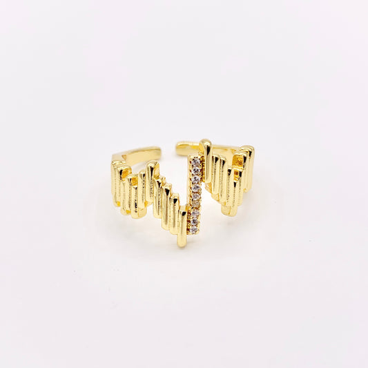 Chevron V Shaped Geometric Baguette Ring in Real Gold 18K Plated Copper CZ Pave Adjustable Ring 4 PCS