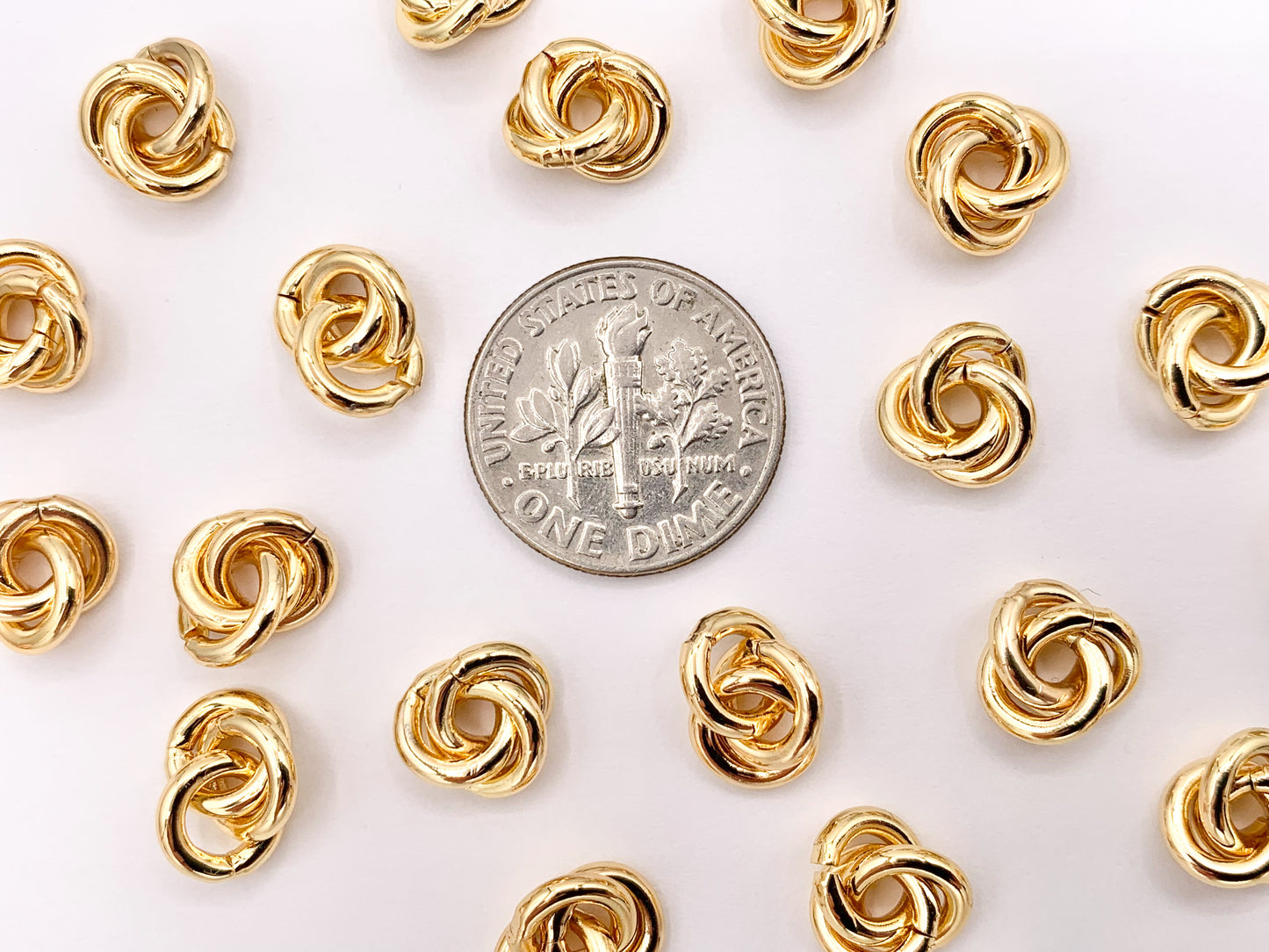 Cute Love Knot Spacer Beads in Real 18K Gold Plated Over Brass | Small Space Gold Ring Beads For Jewelry Making/Designs 30 PCS