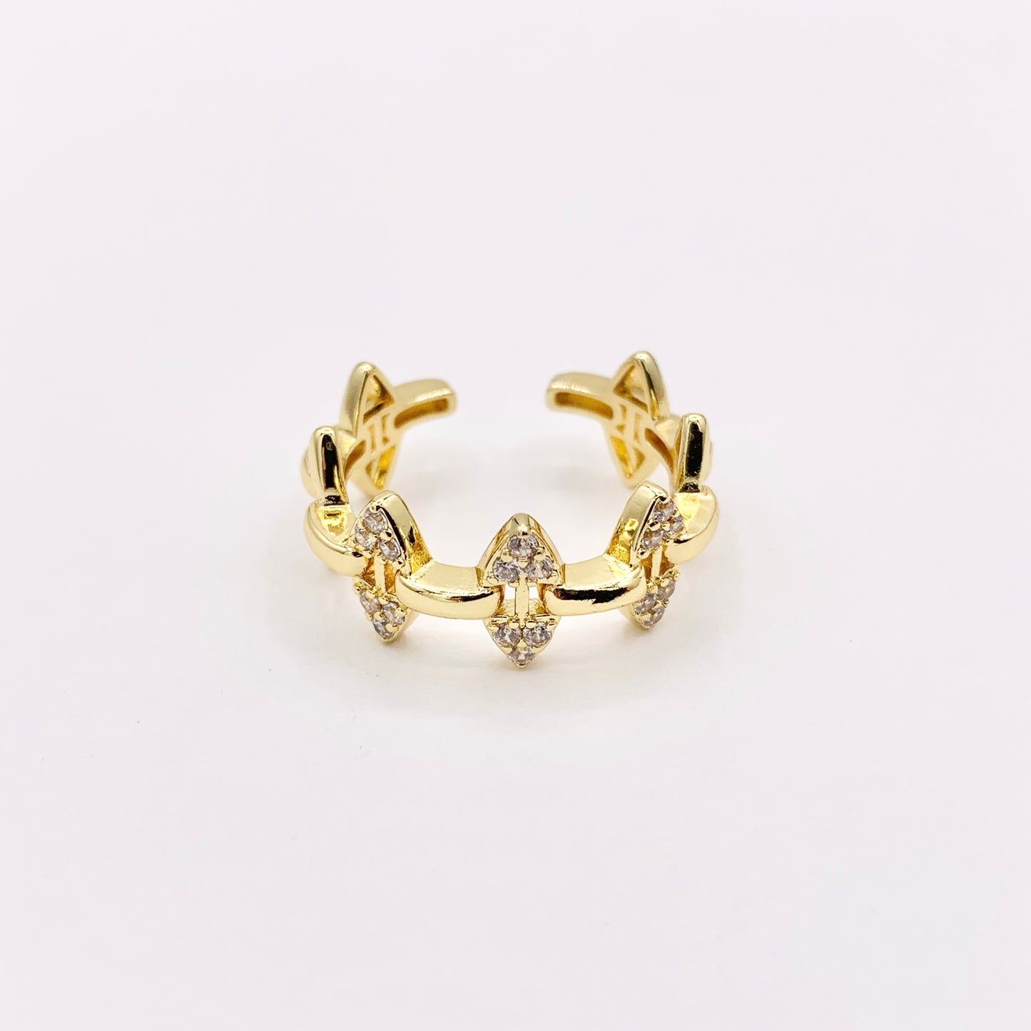 Dainty Spikes Rings in Gold 18K Plated Copper CZ Pave Adjustable Ring 4 PCS