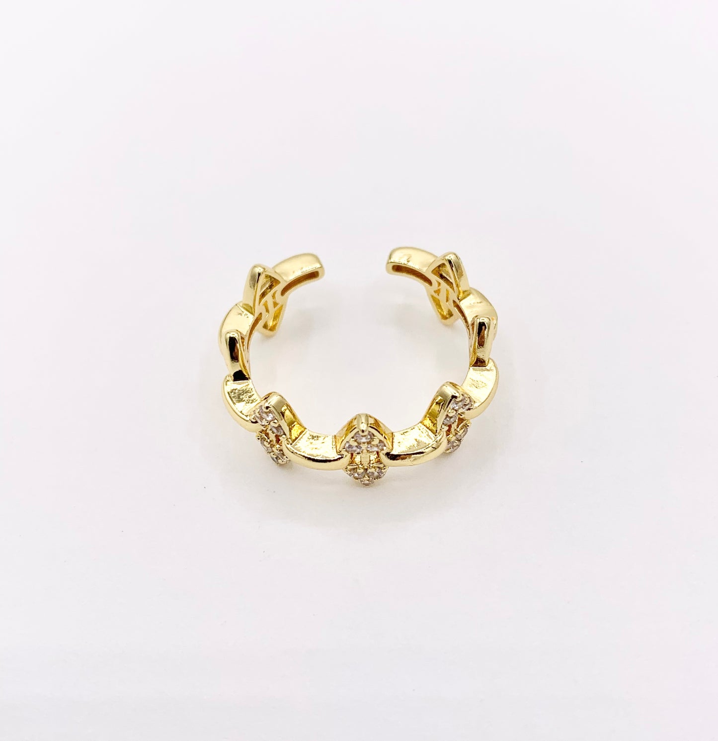 Dainty Spikes Rings in Gold 18K Plated Copper CZ Pave Adjustable Ring 4 PCS