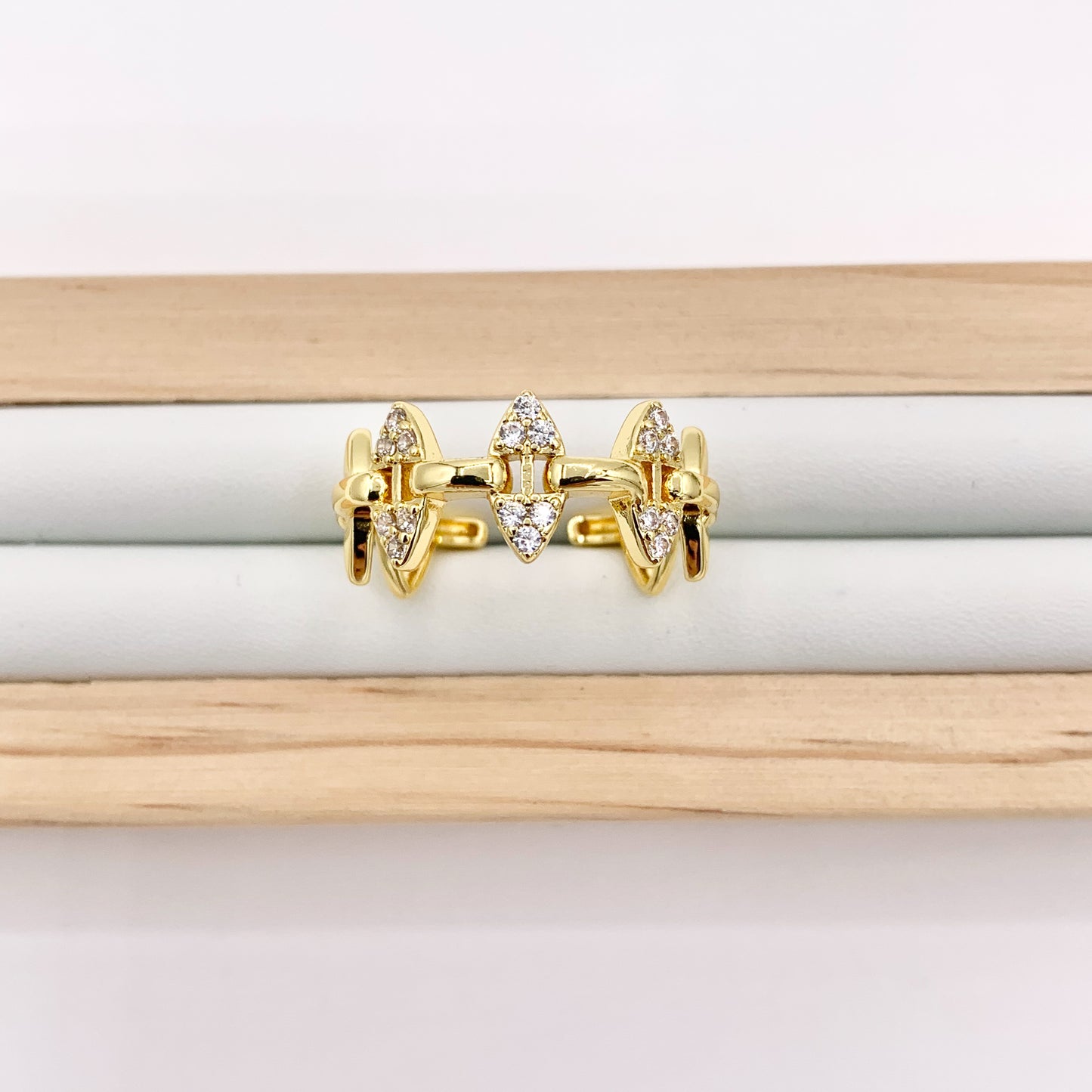 Dainty Spikes Rings in Gold 18K Plated Copper CZ Pave Adjustable Ring 4 PCS