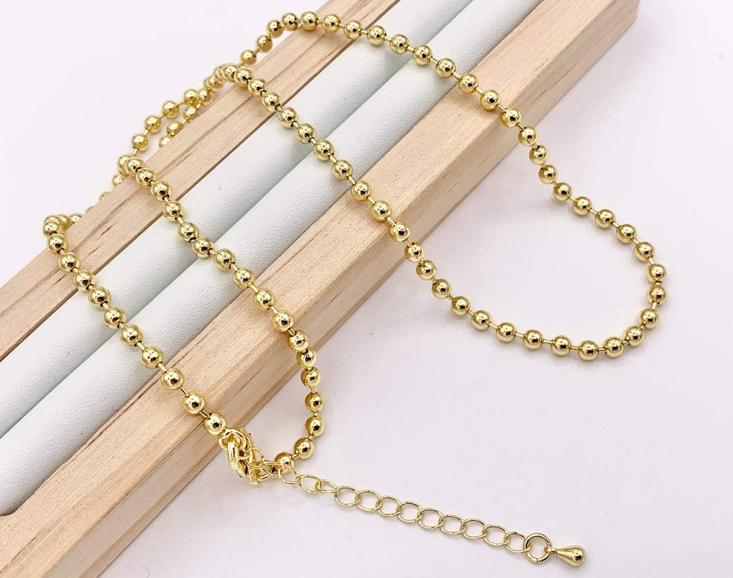 Delicate 18K Gold Plated Copper Tiny Round 3mm Gold Beads Beaded Finished Necklace 17.5