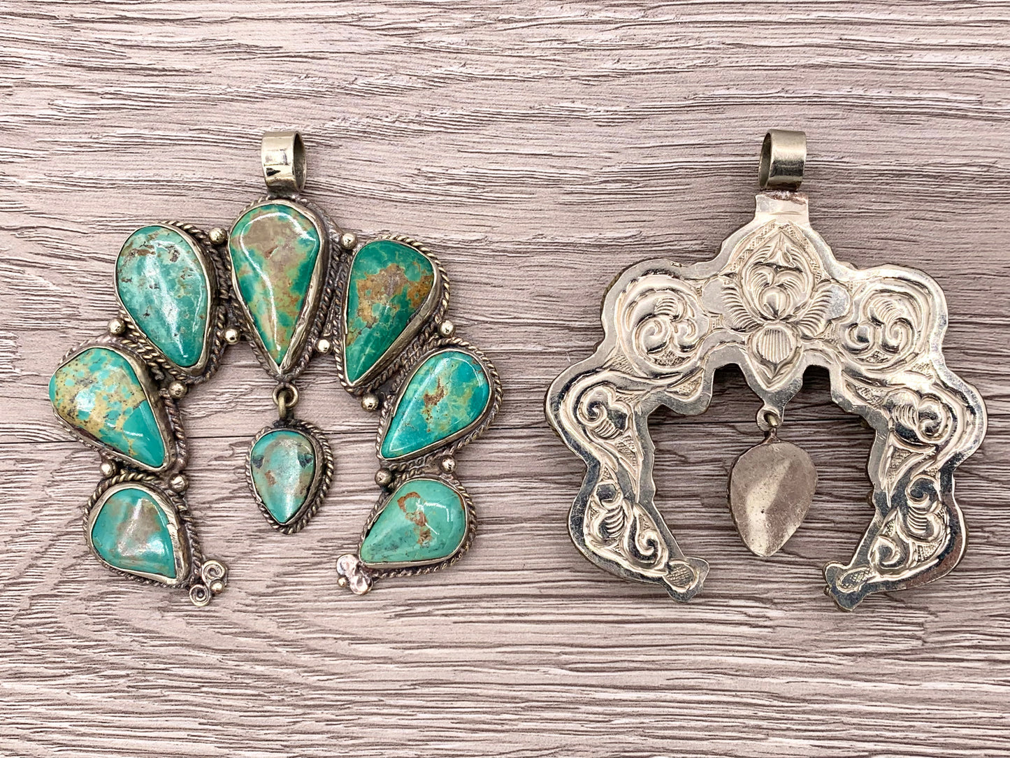 Tibetan Silver Natural Turquoise Crescent Horn Shape Handmade Pendant