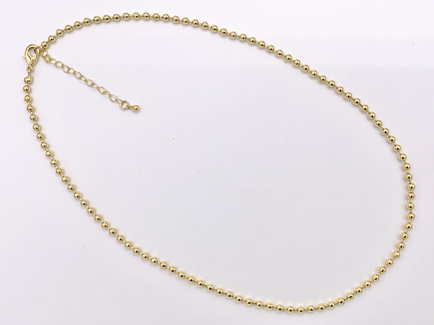 Delicate 18K Gold Plated Copper Tiny Round 3mm Gold Beads Beaded Finished Necklace 17.5" + 2" Extension Link  5 PCS