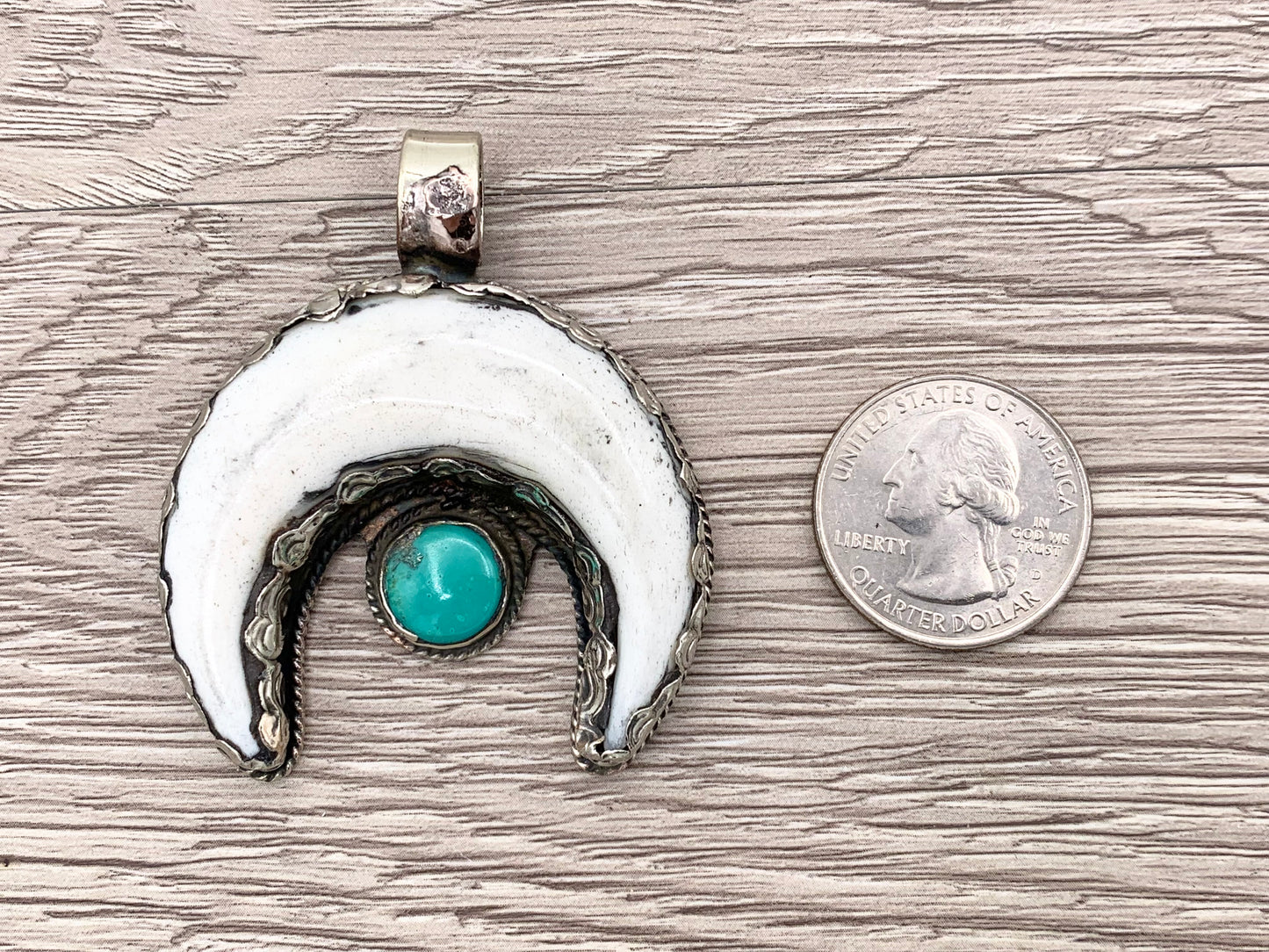 Tibetan Silver Bone Horn Pendant with Turquoise Handmade Pendant