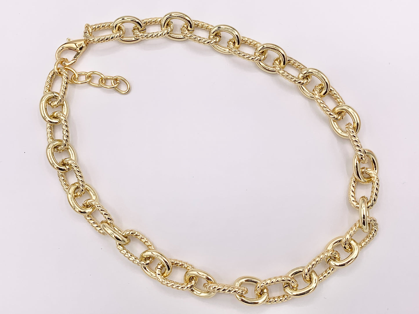 Chunky Twisted Oval Necklace Gold/Silver Plated Copper Finished Necklace 18.5" - 20.5"