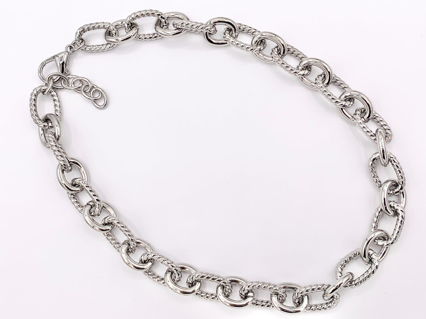 Chunky Twisted Oval Necklace Gold/Silver Plated Copper Finished Necklace 18.5" - 20.5"