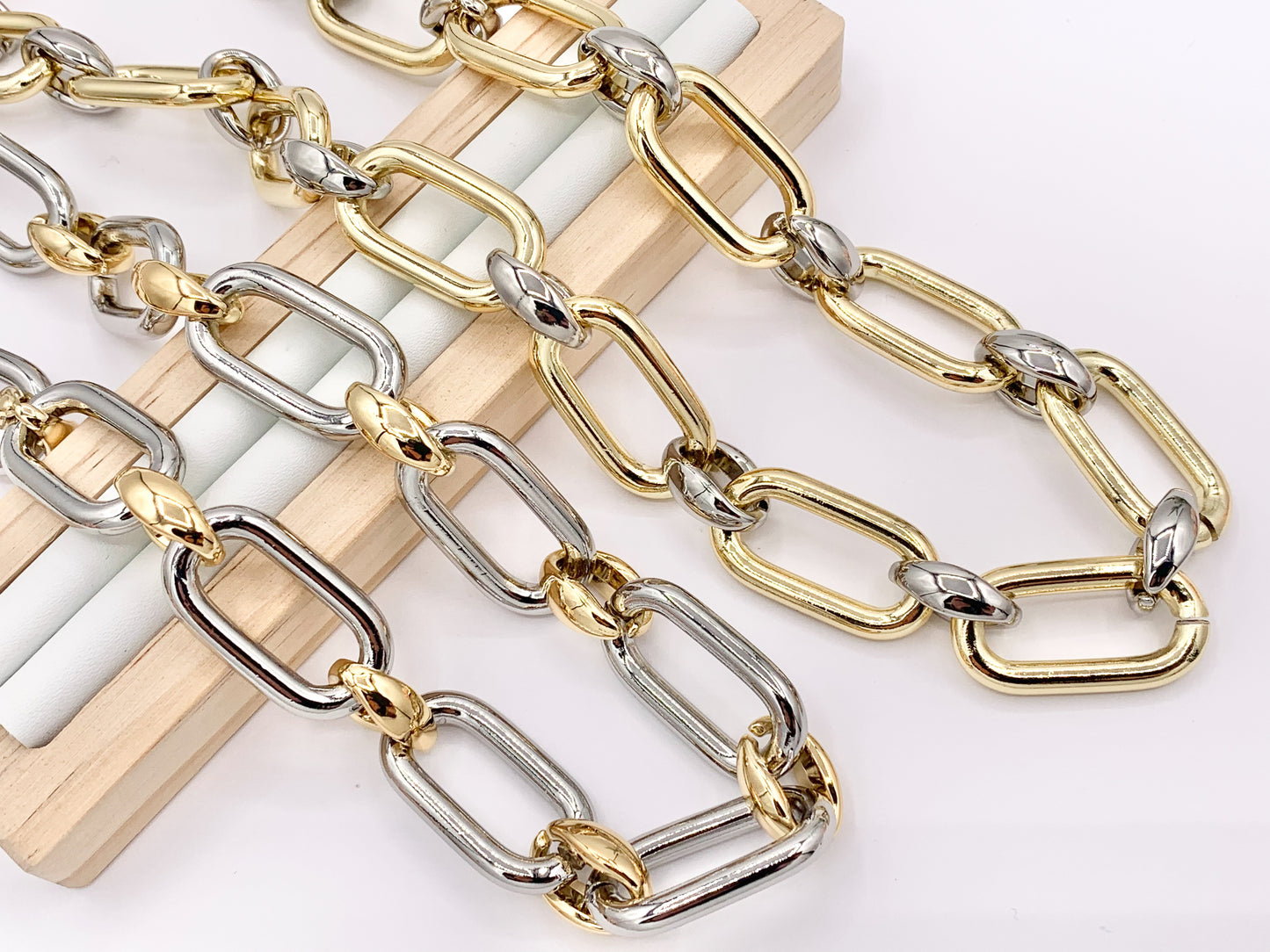 Chunky Paperclip Oval Link Chain Necklace in Gold/Silver 2 Tone Plated Copper Finished Necklace 19" with 1.8" Extension Link