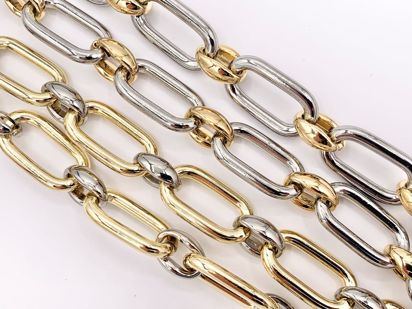 Chunky Paperclip Oval Link Chain Necklace in Gold/Silver 2 Tone Plated Copper Finished Necklace 19" with 1.8" Extension Link