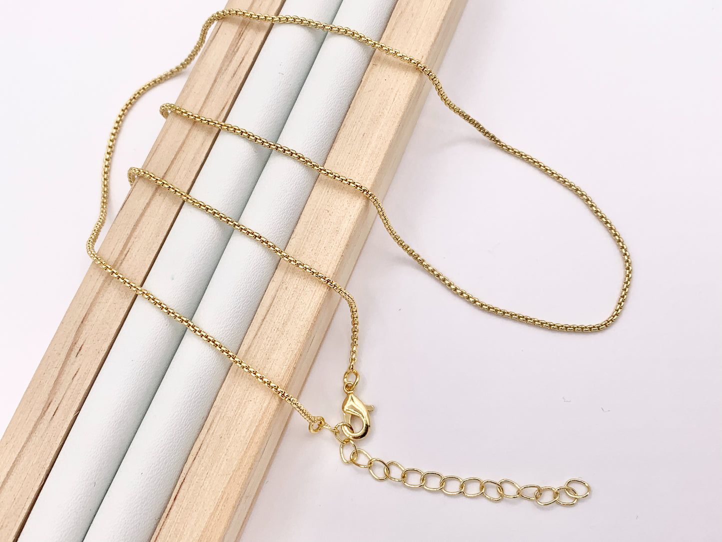 Delicate Box Chain Necklace Gold Plated Dainty Minimalist Finished Necklace 17.5" + 2" Extension Link 10 PCS