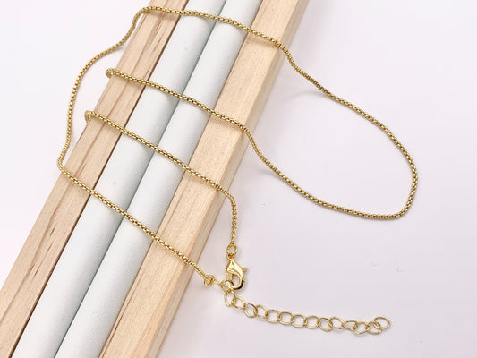 Delicate Box Chain Necklace Gold Plated Dainty Minimalist Finished Necklace 17.5" + 2" Extension Link 10 PCS