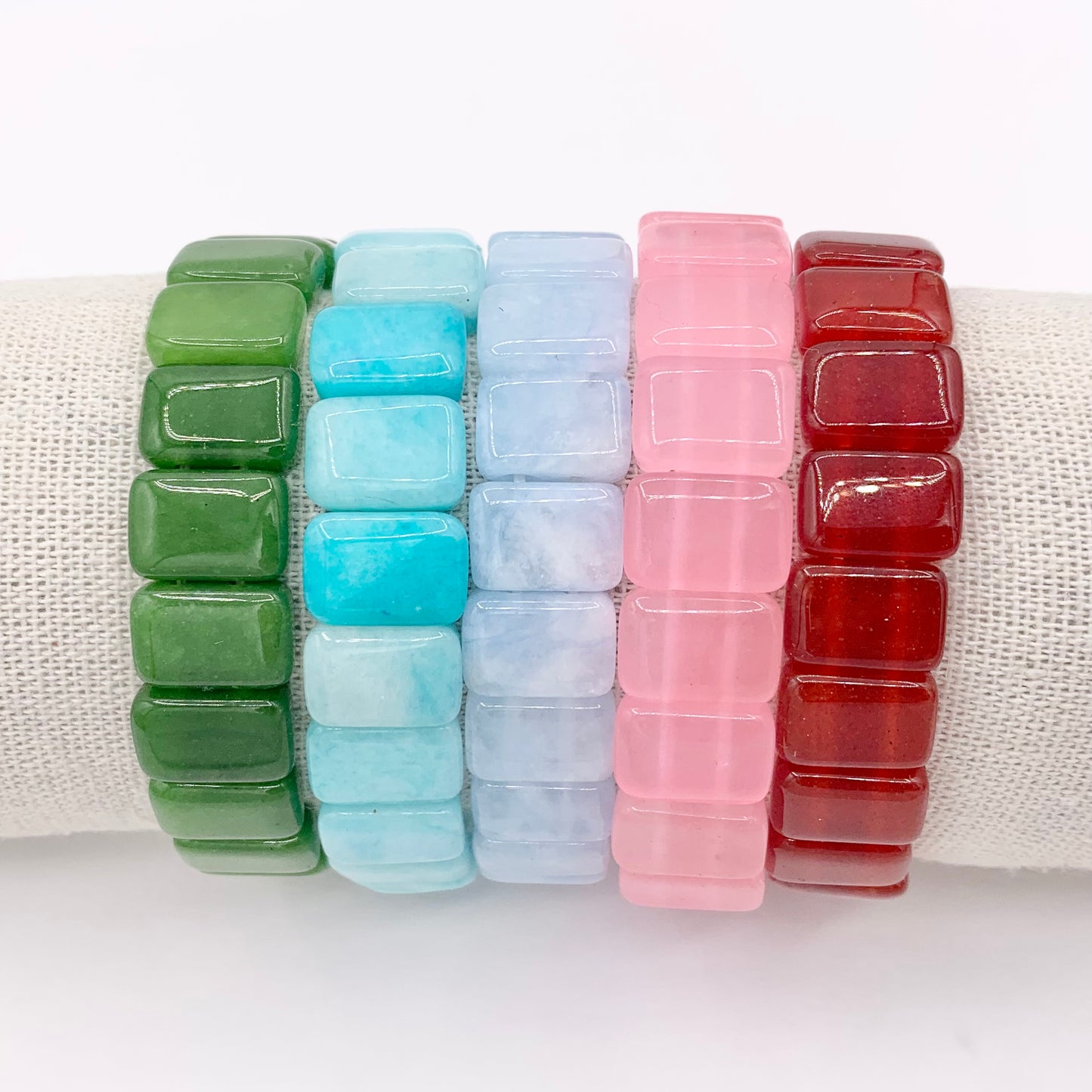 12mm Dyed Double Drilled Rectangle Jade Beaded Stretchy Bracelets 6.5-7" Price For 1