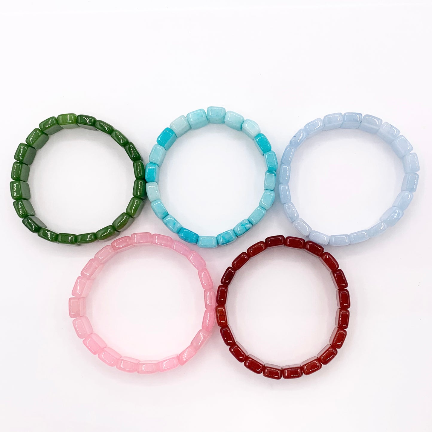 12mm Dyed Double Drilled Rectangle Jade Beaded Stretchy Bracelets 6.5-7" Price For 1