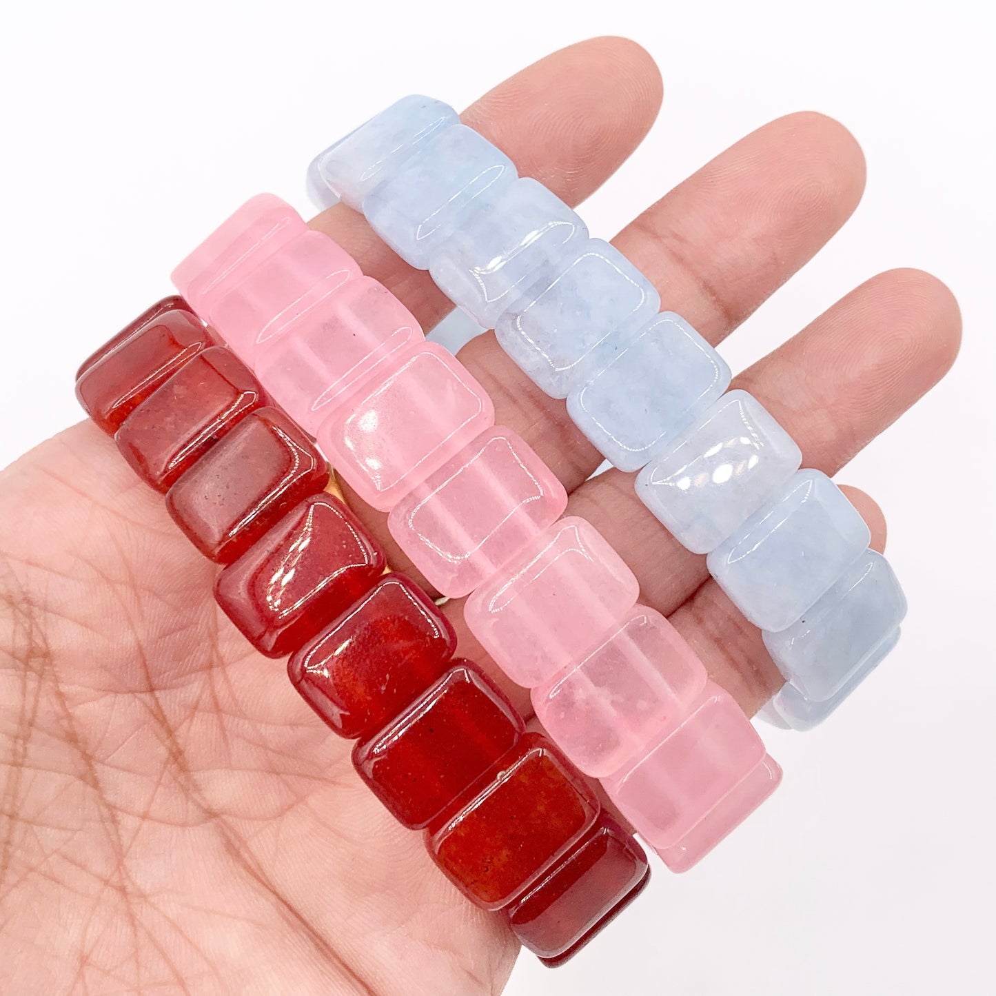 12mm Dyed Double Drilled Rectangle Jade Beaded Stretchy Bracelets 6.5-7" Price For 1