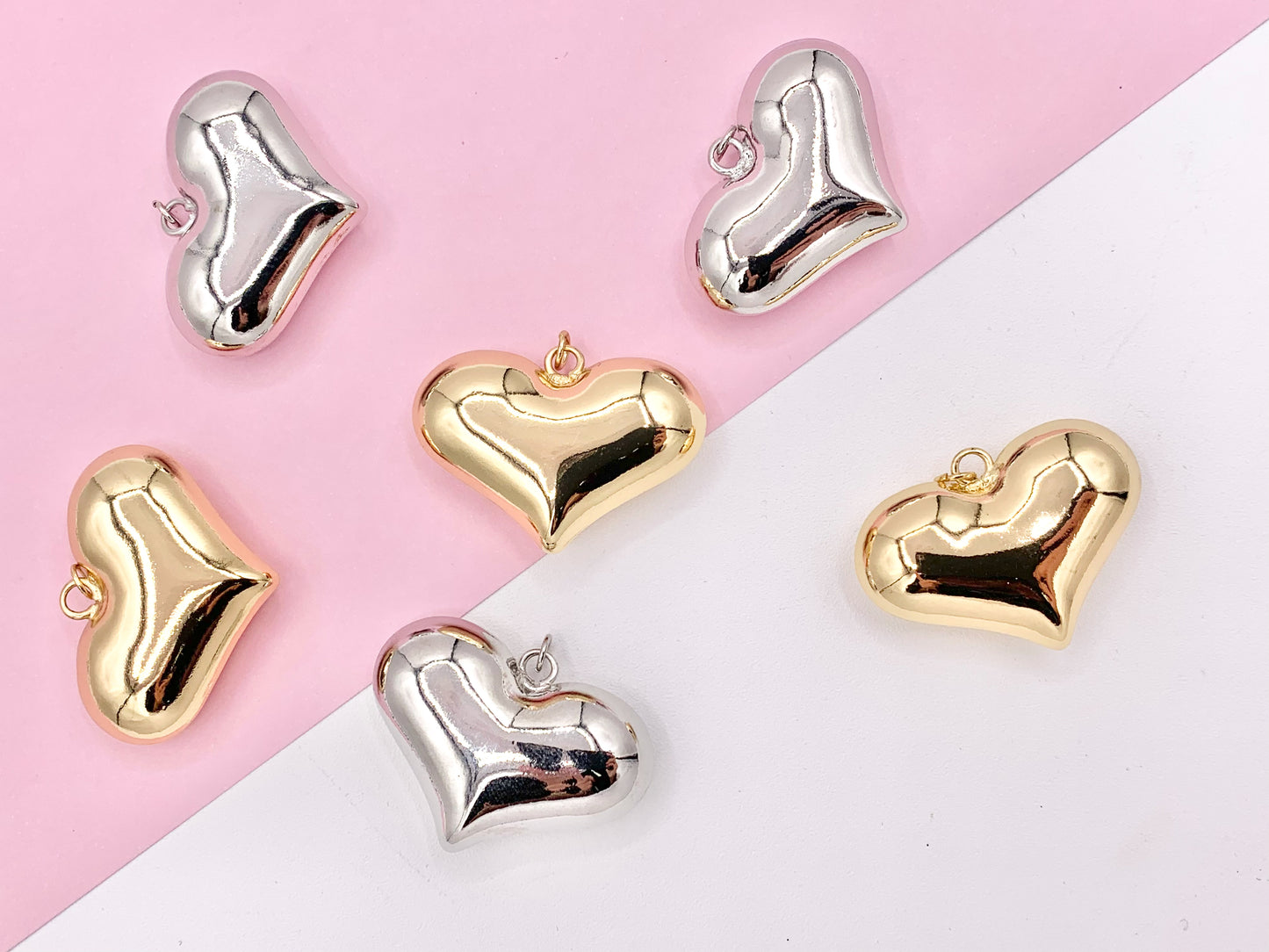 Large Puffy Heart Pendant Charms in 18K Gold or Silver Plated Copper 5PCS