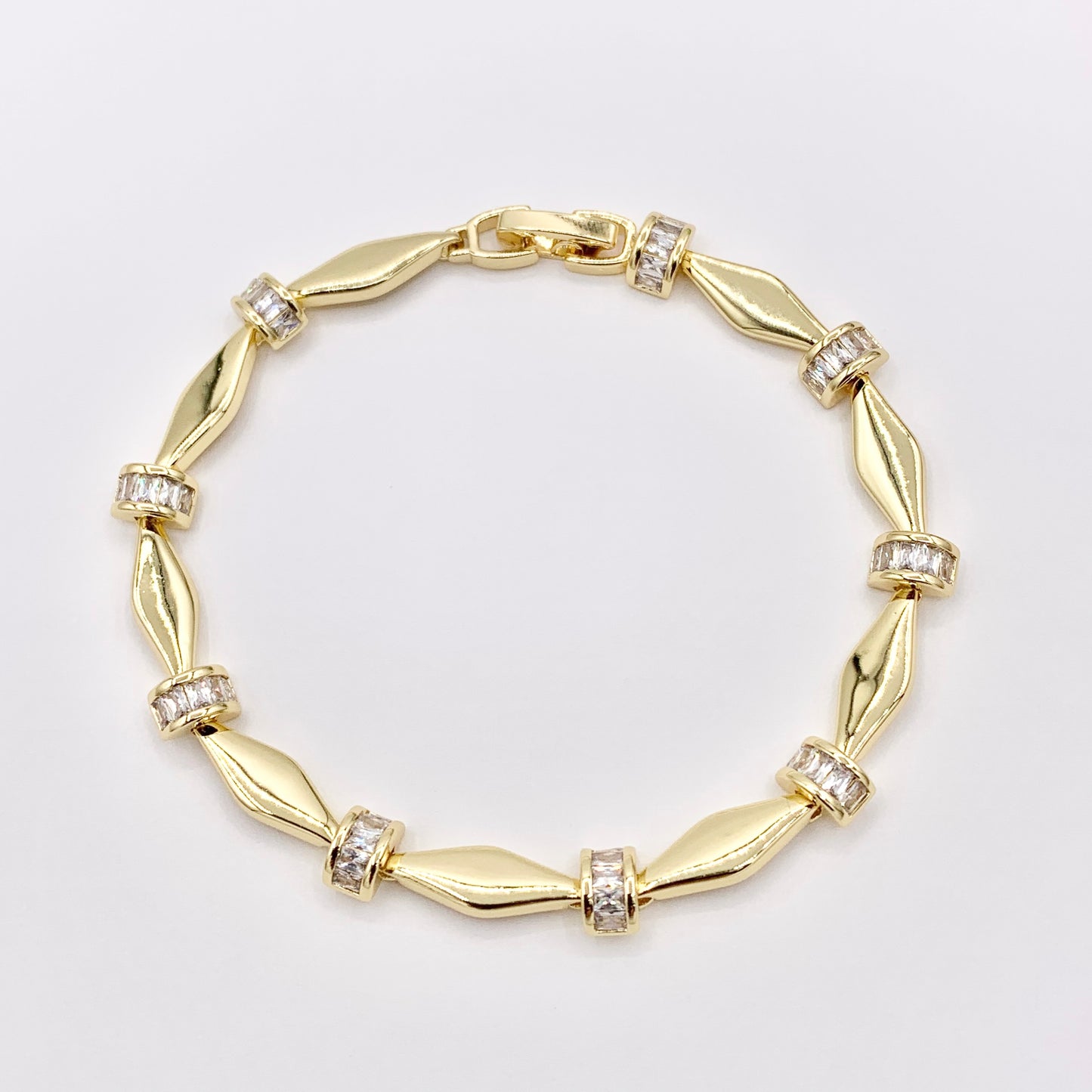 7" Delicate 18K Gold Plated Marquis Link Rhinestone Chain Bracelet 2 PCS