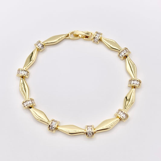 7" Delicate 18K Gold Plated Marquis Link Rhinestone Chain Bracelet 2 PCS
