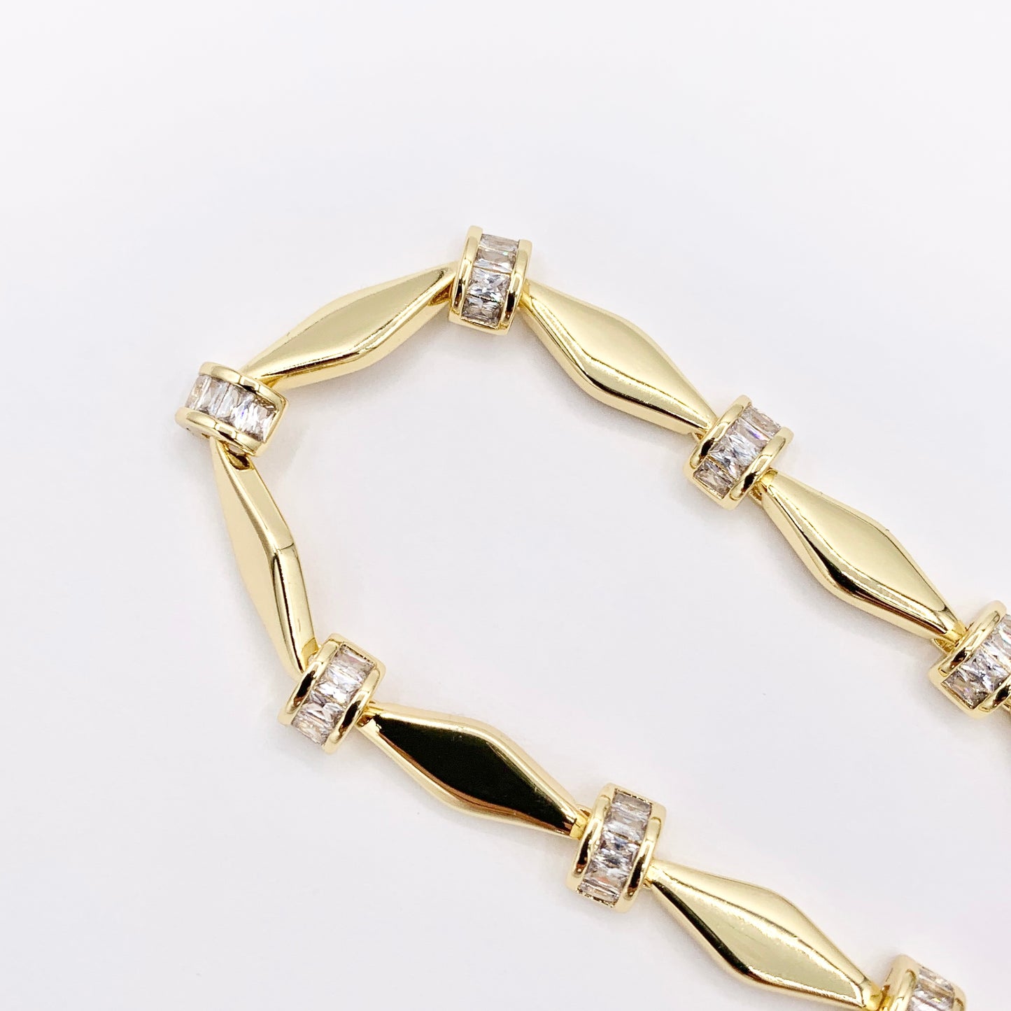 7" Delicate 18K Gold Plated Marquis Link Rhinestone Chain Bracelet 2 PCS