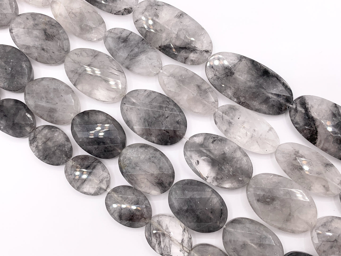 Cloudy Quartz Oval Faceted Natural Gray Stone Beads 15"- 16" Price 1 Strand