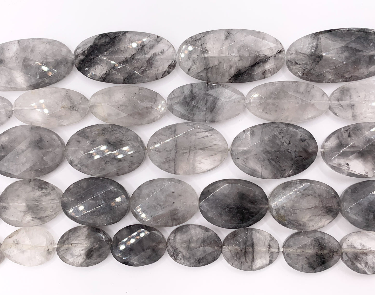 Cloudy Quartz Oval Faceted Natural Gray Stone Beads 15"- 16" Price 1 Strand