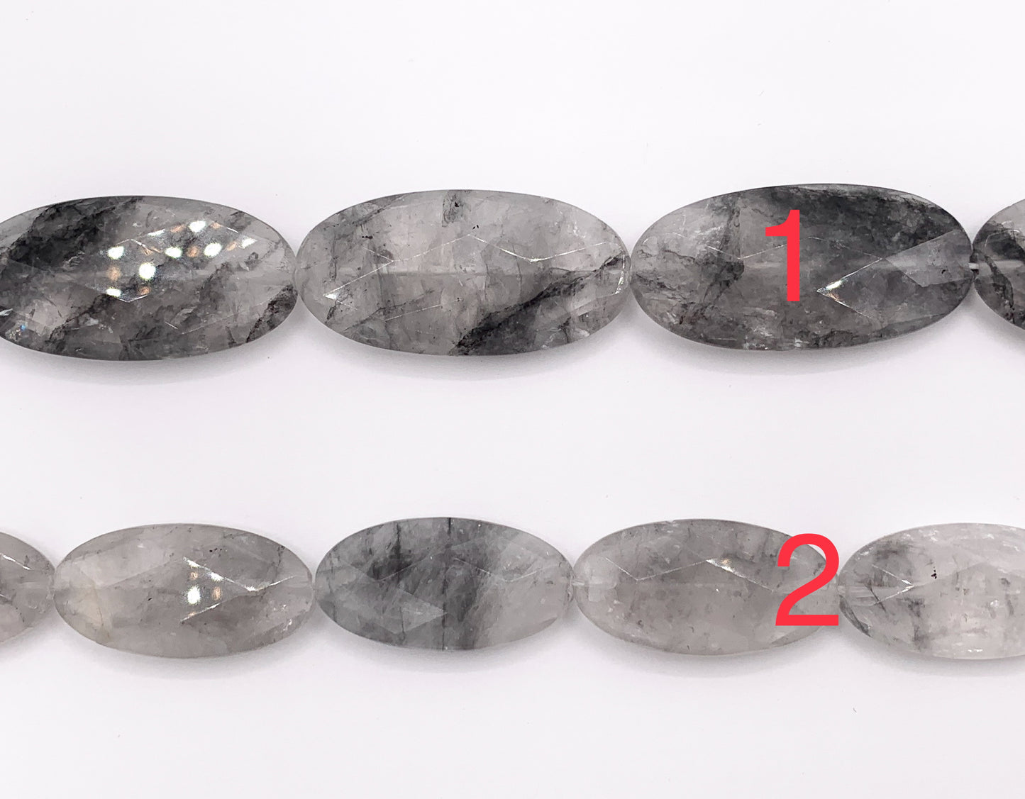 Cloudy Quartz Oval Faceted Natural Gray Stone Beads 15"- 16" Price 1 Strand