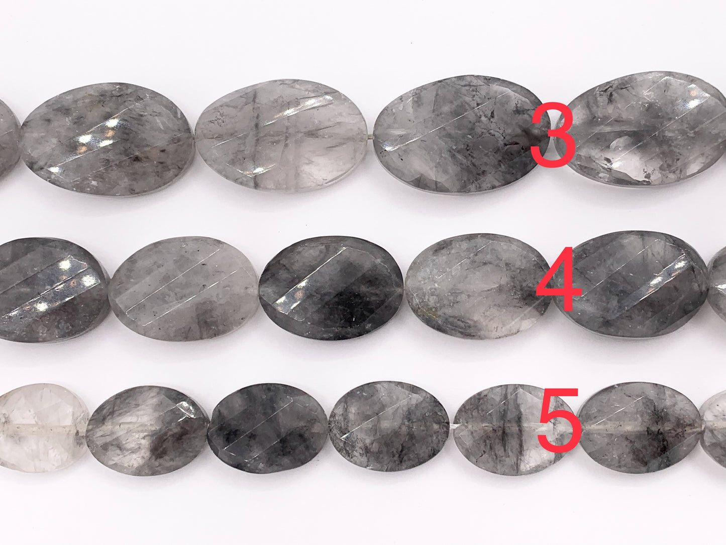 Cloudy Quartz Oval Faceted Natural Gray Stone Beads 15"- 16" Price 1 Strand
